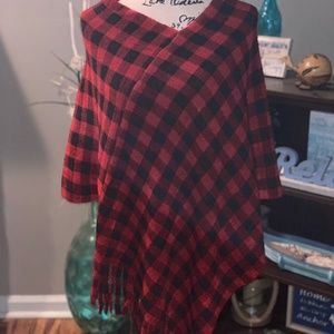 COPY - Red/Black Plaid Poncho Brand New